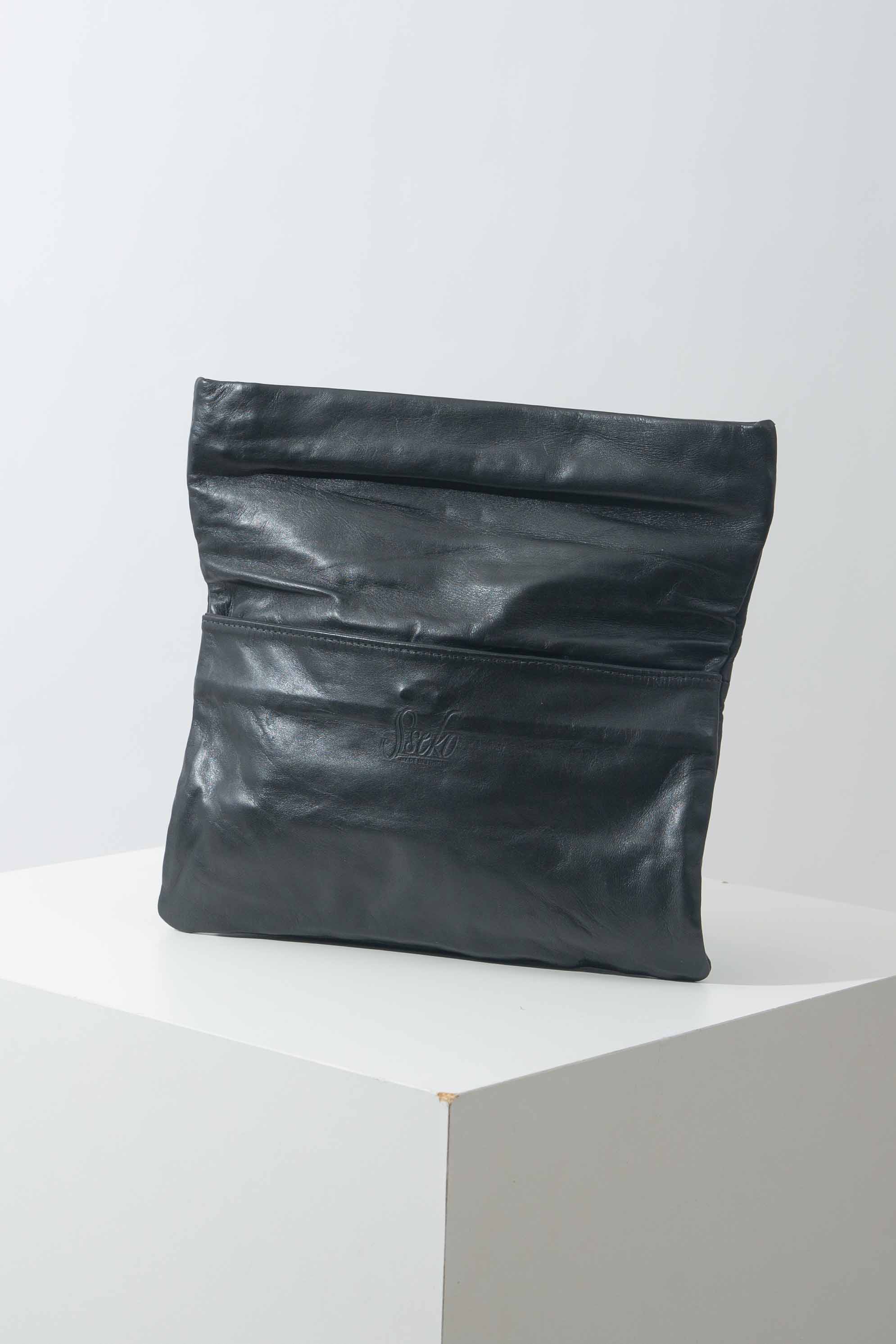 Foldover Clutch Vegan Leather Clutch Bag Modern Black Clutch 
